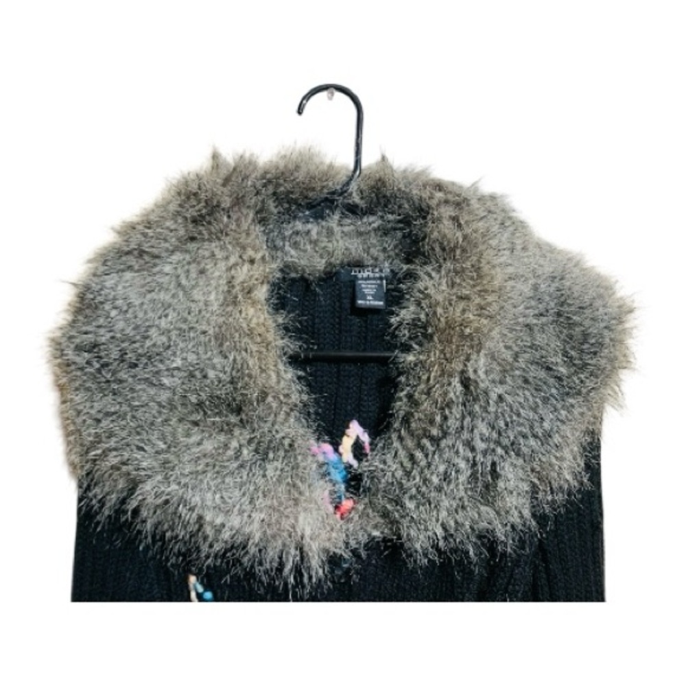 Moka’s Bohemian Woven Sweater with Faux Fur Collar and Colorful Embroidery Sz XL - Picture 4 of 8